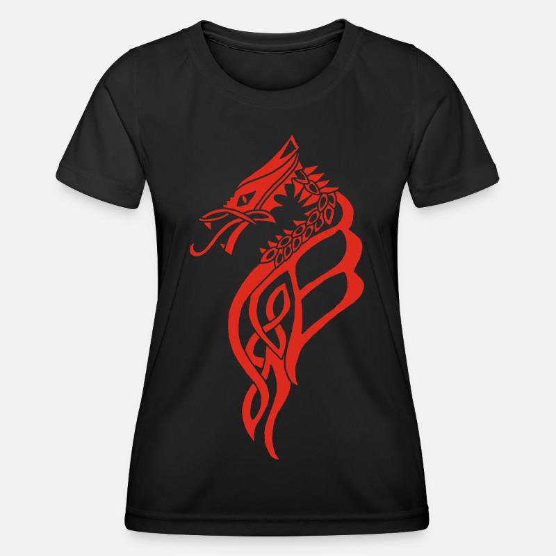 Great red Celtic dragon - Women's Functional T-Shirt - black