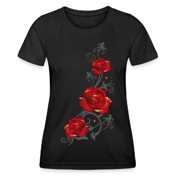 Ranke mit roten Rosen und Blättern - Frauen Funktions-T-Shirt - Schwarz - Vorne - AI Model Female 172 light (172cm)