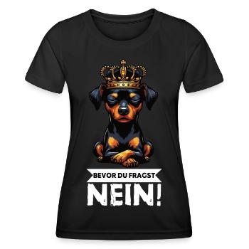 Avant de demander à Miniature Pinscher Pinscher Pinscher Fan - T-shirt sport Femme - noir - Devant - AI Model Female 172 light (172cm)