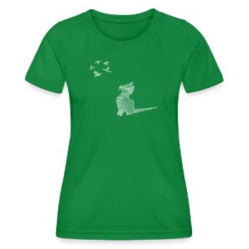 Origami Katze mit Vögeln weiß - Frauen Funktions-T-Shirt - Kelly Green - Vorne - AI Model Female 172 dark (172cm)