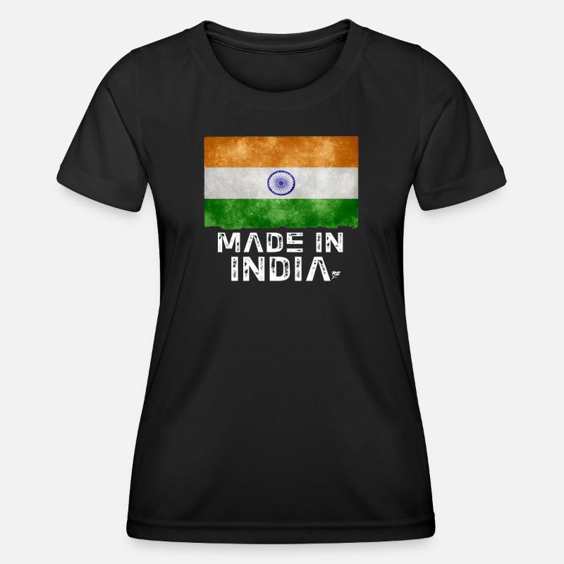 Made in India Flag Stencil Tee - Women's Functional T-Shirt - black