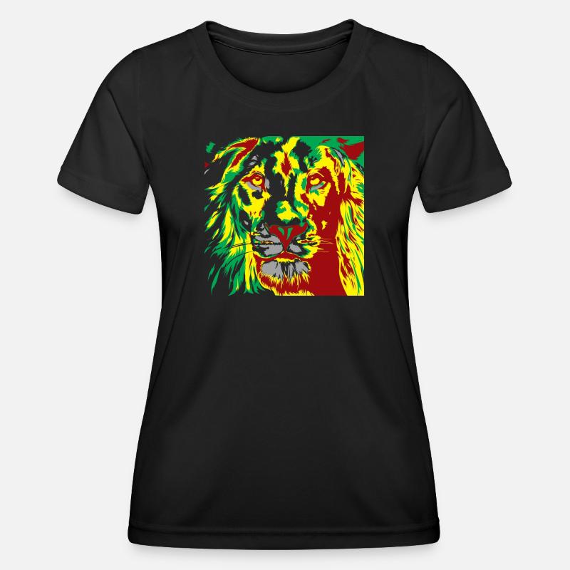 Lion in reggae color sprint - Women's Functional T-Shirt - black