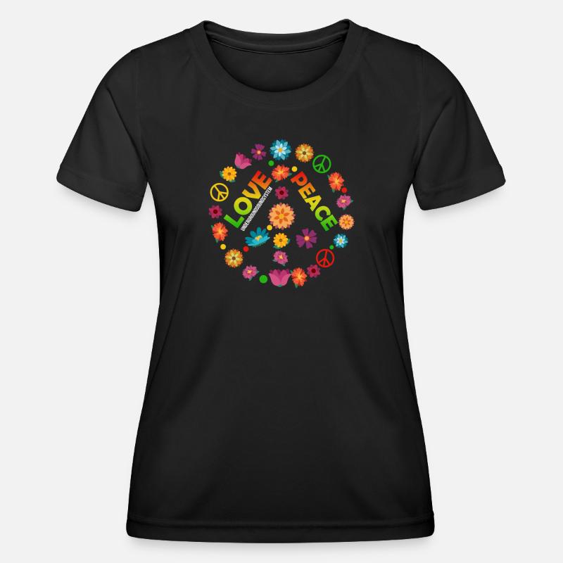 Flower Circle Love Peace - Women's Functional T-Shirt - black