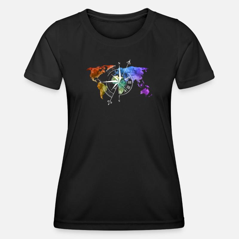 World map compass white - Women's Functional T-Shirt - black