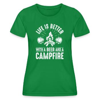 Lagerfeuer-Bierabend-Grafik - Frauen Funktions-T-Shirt - Kelly Green - Vorne - AI Model Female 172 dark (172cm)