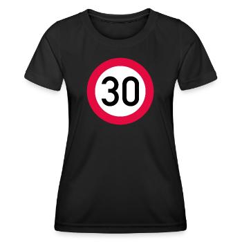 30 ans Attention ! Panneau de signalisation 30 km/h - T-shirt sport Femme - noir - Devant - AI Model Female 172 light (172cm)