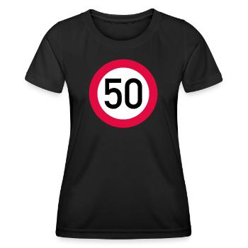 50 ans Attention ! Panneau de signalisation 50 km/h - T-shirt sport Femme - noir - Devant - AI Model Female 172 light (172cm)