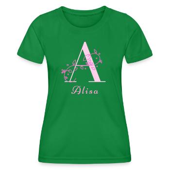 ALISA Namensshirt Blumen Buchstabe Damen - Frauen Funktions-T-Shirt - Kelly Green - Vorne - AI Model Female 172 dark (172cm)