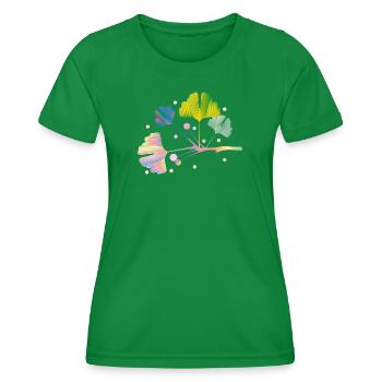 bunter Ginkgo Ast mit Blätter in Regenbogen Farben - Frauen Funktions-T-Shirt - Kelly Green - Vorne - AI Model Female 172 dark (172cm)