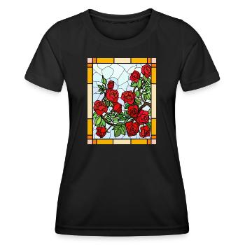 Glasmalerei Rosen - Frauen Funktions-T-Shirt - Schwarz - Vorne - AI Model Female 172 light (172cm)