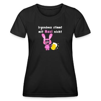 Hasi Hase Betrunken Bier Lustig Ostern Sprüche - Frauen Funktions-T-Shirt - Schwarz - Vorne - AI Model Female 172 light (172cm)