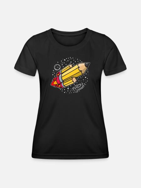 Schule Schulbeginn Bleistift Rakete Schulstart - Frauen Funktions-T-Shirt - Schwarz