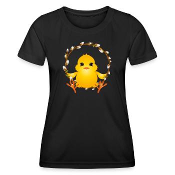 cute fluffy chick in willow wreath - Women's Functional T-Shirt - black - Front - AI Model Female 172 light (172cm)