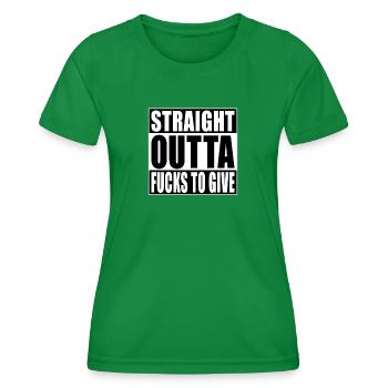 Straight Outta Fucks Lustig Spruch Sarkasmus - Frauen Funktions-T-Shirt - Kelly Green - Vorne - AI Model Female 172 dark (172cm)