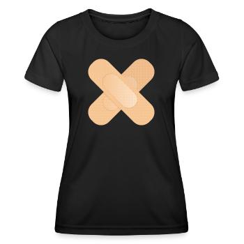 Dispositif de fixation croisé comme élément de conception - T-shirt sport Femme - noir - Devant - AI Model Female 172 light (172cm)