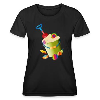 Sand toys on the beach with colorful shells - Women's Functional T-Shirt - black - Front - AI Model Female 172 light (172cm)