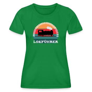 Lokführer Eisenbahn Dampflok - Frauen Funktions-T-Shirt - Kelly Green - Vorne - AI Model Female 172 dark (172cm)