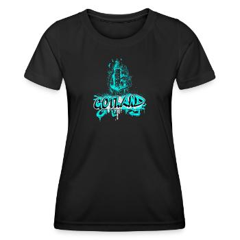 Gotland Graffiti Leuchtturm Design - Frauen Funktions-T-Shirt - Schwarz - Vorne - AI Model Female 172 light (172cm)
