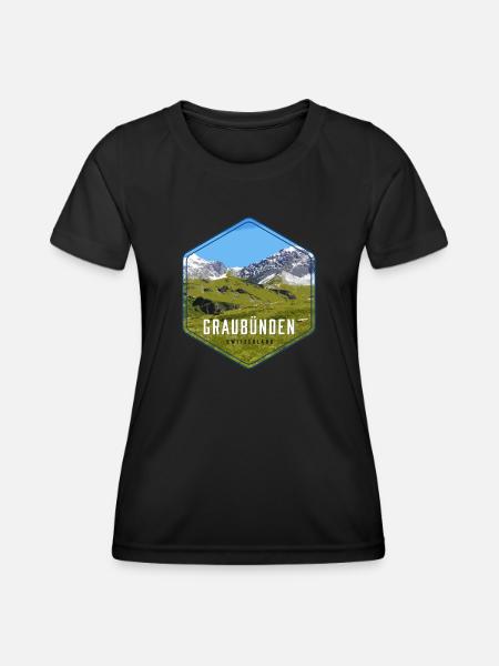 Graubünden Alpenpanorama - Frauen Funktions-T-Shirt - Schwarz