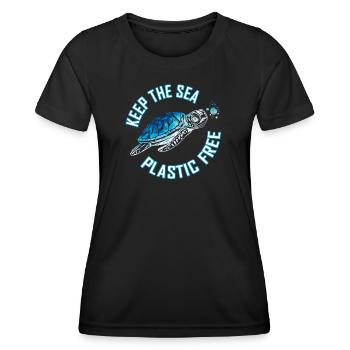 Meeresschildkröte Schildkröte Batik Plastic Free - Frauen Funktions-T-Shirt - Schwarz - Vorne - AI Model Female 172 light (172cm)