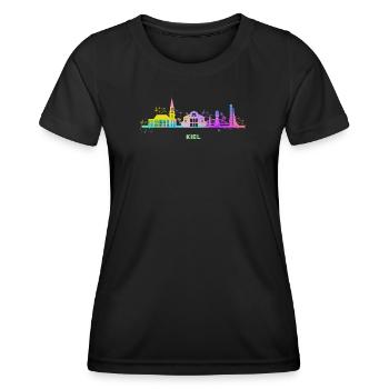 Kiel Skyline Bunt Kieler Norddeutschland - Frauen Funktions-T-Shirt - Schwarz - Vorne - AI Model Female 172 light (172cm)