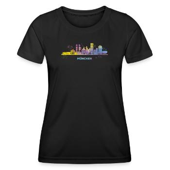 München Skyline Bunt Münchener Frauenkirche - Frauen Funktions-T-Shirt - Schwarz - Vorne - AI Model Female 172 light (172cm)