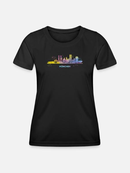 München Skyline Bunt Münchener Frauenkirche - Frauen Funktions-T-Shirt - Schwarz
