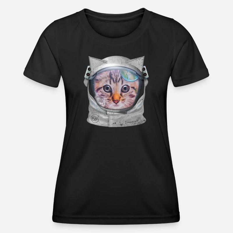 Cat in space - Women's Functional T-Shirt - black