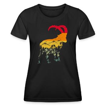 Steinbock, Wandern, Berge - Frauen Funktions-T-Shirt - Schwarz - Vorne - AI Model Female 172 light (172cm)