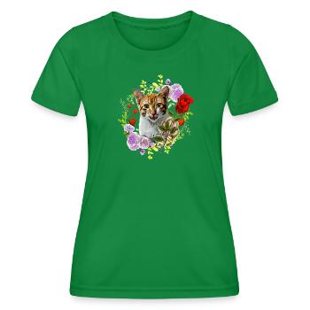 Chat riant avec rose pour l’amour - T-shirt sport Femme - vert - Devant - AI Model Female 172 dark (172cm)
