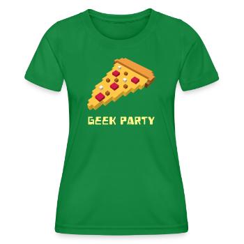 Geek Party Pizza Pixel: Retro 8-bit Gaming Gift - Women's Functional T-Shirt - kelly green - Front - AI Model Female 172 dark (172cm)