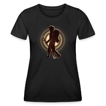 Pèlerin ou randonneur avec bâton de marche et sac à dos - T-shirt sport Femme - noir - Devant - AI Model Female 172 light (172cm)