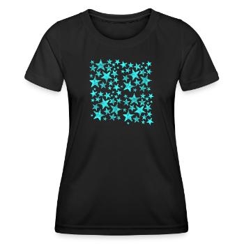 Motif d’étoiles bleu vif sur noir - T-shirt sport Femme - noir - Devant - AI Model Female 172 light (172cm)