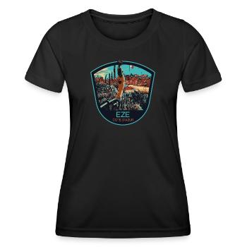 Illustration originale village d'Èze, Côte d'Azur - T-shirt sport Femme - noir - Devant - AI Model Female 172 light (172cm)