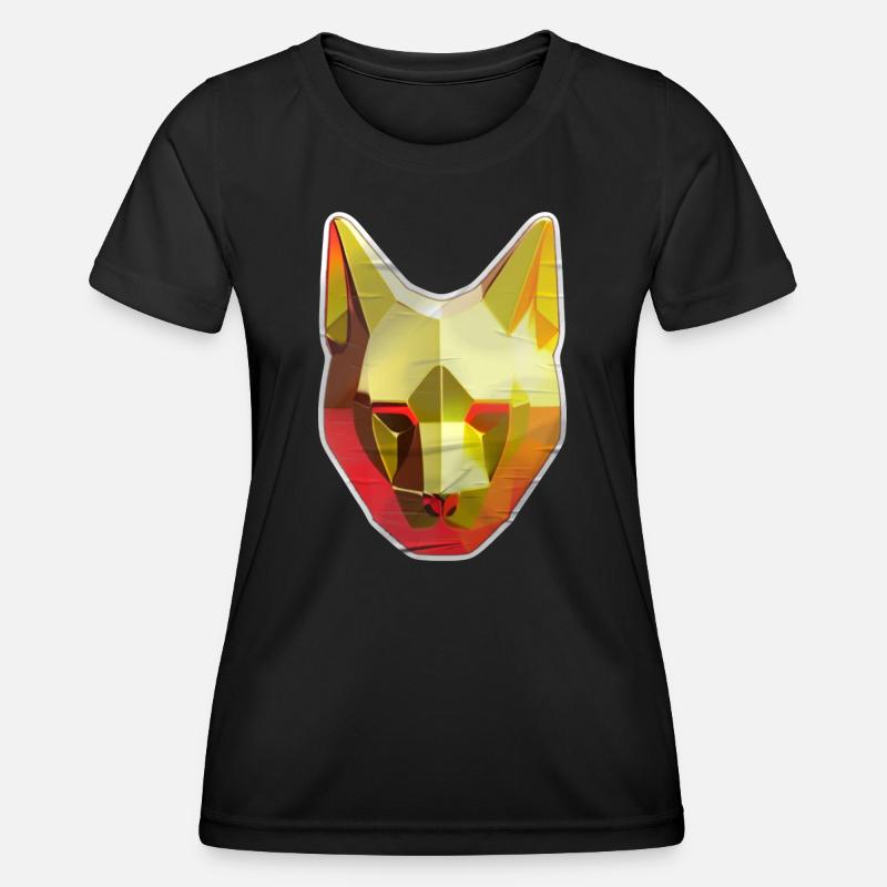 Cat Polygon in Gold - Women's Functional T-Shirt - black