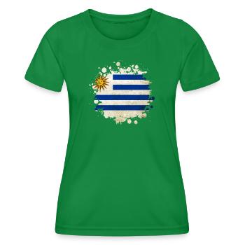 Uruguay Klecks Flaggen Design - Frauen Funktions-T-Shirt - Kelly Green - Vorne - AI Model Female 172 dark (172cm)