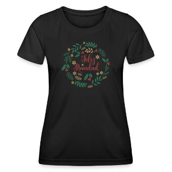 playera feliz navidad camiseta merry christmas - Women's Functional T-Shirt - black - Front - AI Model Female 172 light (172cm)