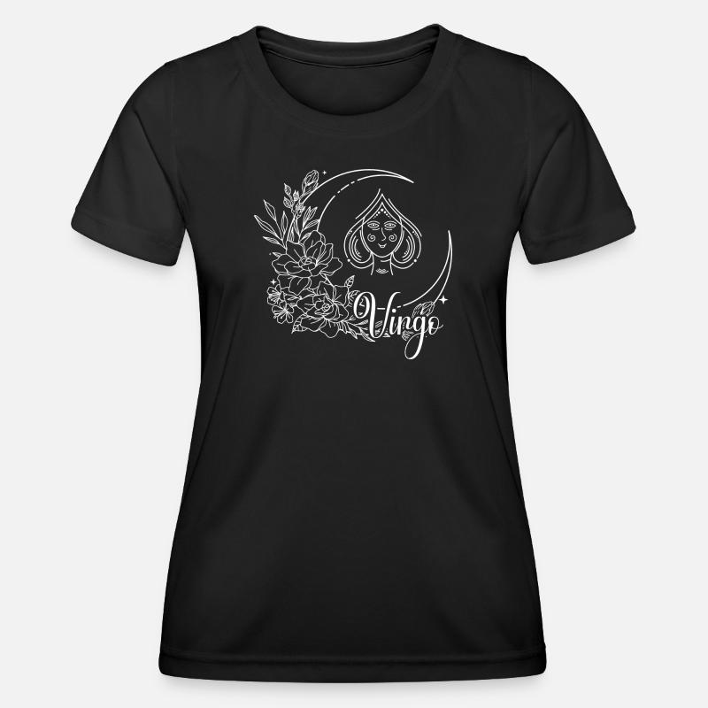 Moonlit Bloom Celestial Line Art - Women's Functional T-Shirt - black