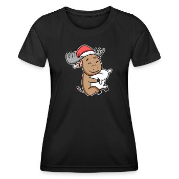 Elch Weihnachten Schlafen Schlaf Ausschlafen - Frauen Funktions-T-Shirt - Schwarz - Vorne - AI Model Female 172 light (172cm)