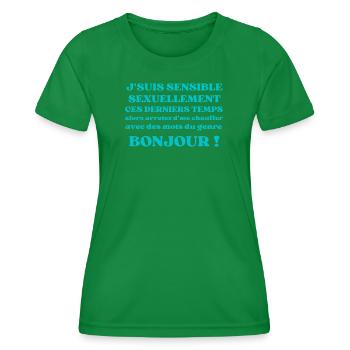 Sensibilité Sexuelle – Message provocateur - T-shirt sport Femme - vert - Devant - AI Model Female 172 dark (172cm)