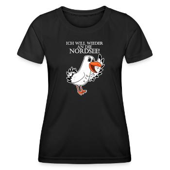 Nordsee Plattdeutsch Spruch Moin Möwe - Frauen Funktions-T-Shirt - Schwarz - Vorne - AI Model Female 172 light (172cm)