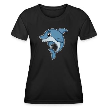 Delfin Familie - Delfin mit Baby - Delfin Motiv - Frauen Funktions-T-Shirt - Schwarz - Vorne - AI Model Female 172 light (172cm)