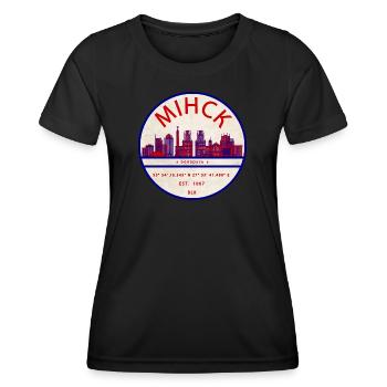 Minsk Skyline Emblem Koordinaten - Frauen Funktions-T-Shirt - Schwarz - Vorne - AI Model Female 172 light (172cm)