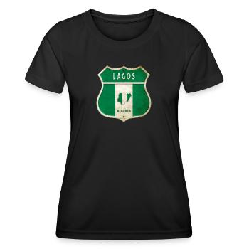 Lagos Nigeria Drapeau de conception d'armoiries - T-shirt sport Femme - noir - Devant - AI Model Female 172 light (172cm)