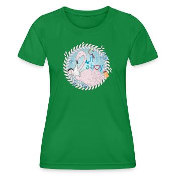 Flamingo with baby and baby utensils in blue - Women's Functional T-Shirt - kelly green - Front - AI Model Female 172 dark (172cm)