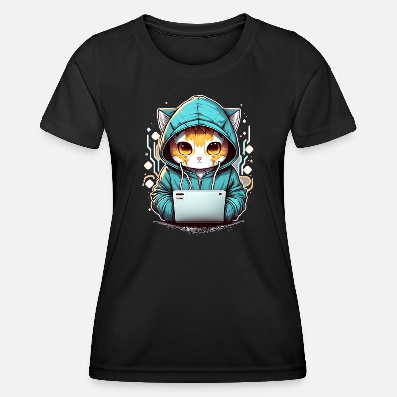 Coding cat - Frauen Funktions-T-Shirt - Schwarz