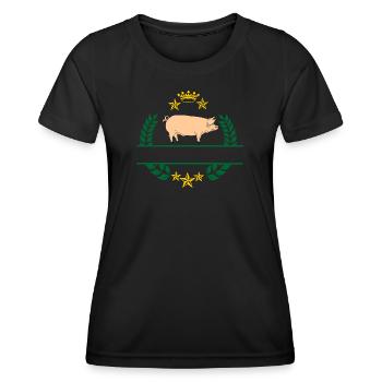 Cochon en couronne de laurier vert avec couronne jaune d’or - T-shirt sport Femme - noir - Devant - AI Model Female 172 light (172cm)