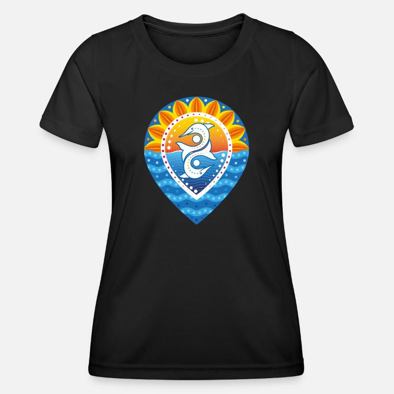 Pinpoint sunset sun waves dolphins - Women's Functional T-Shirt - black