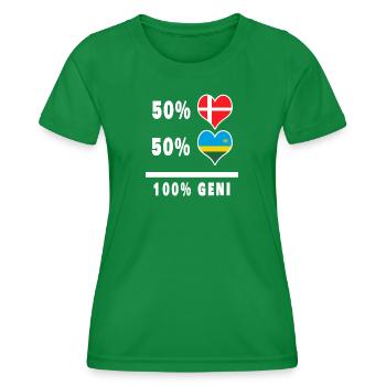 Ruanda und Dänemark 100% geniale Flagge - Frauen Funktions-T-Shirt - Kelly Green - Vorne - AI Model Female 172 dark (172cm)