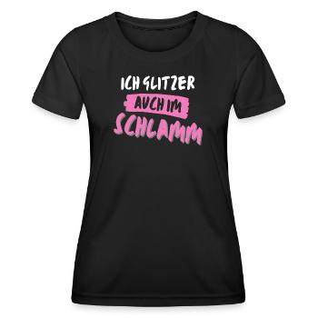muddy run glitzer im schlamm Team Frauenlauf mud - Frauen Funktions-T-Shirt - Schwarz - Vorne - AI Model Female 172 light (172cm)